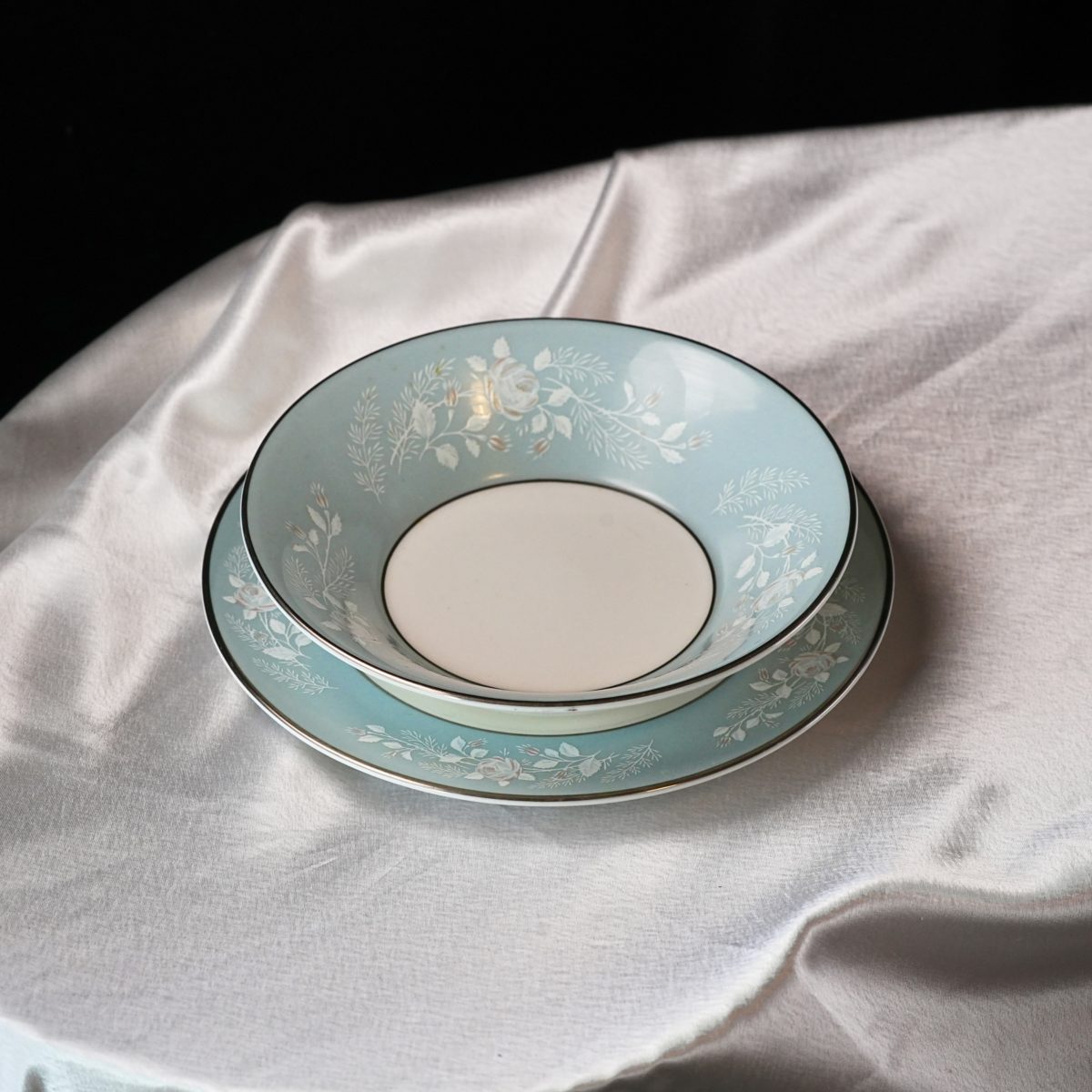 Vintage Royal Worcester Powder Blue Bowl & Side Plate Pair photo 2