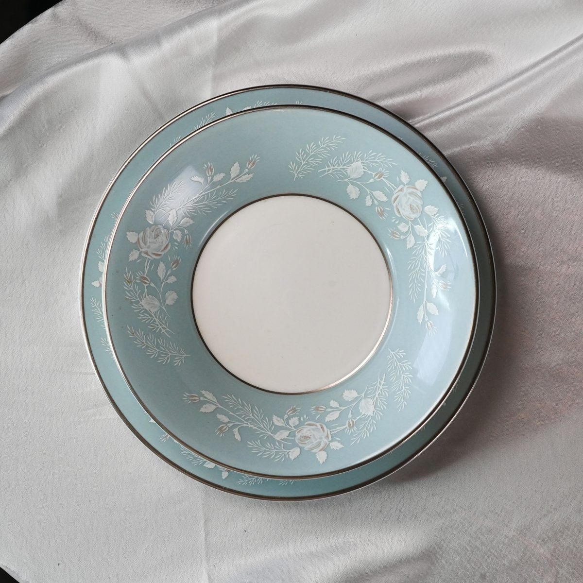 Vintage Royal Worcester Powder Blue Bowl & Side Plate Pair photo 4