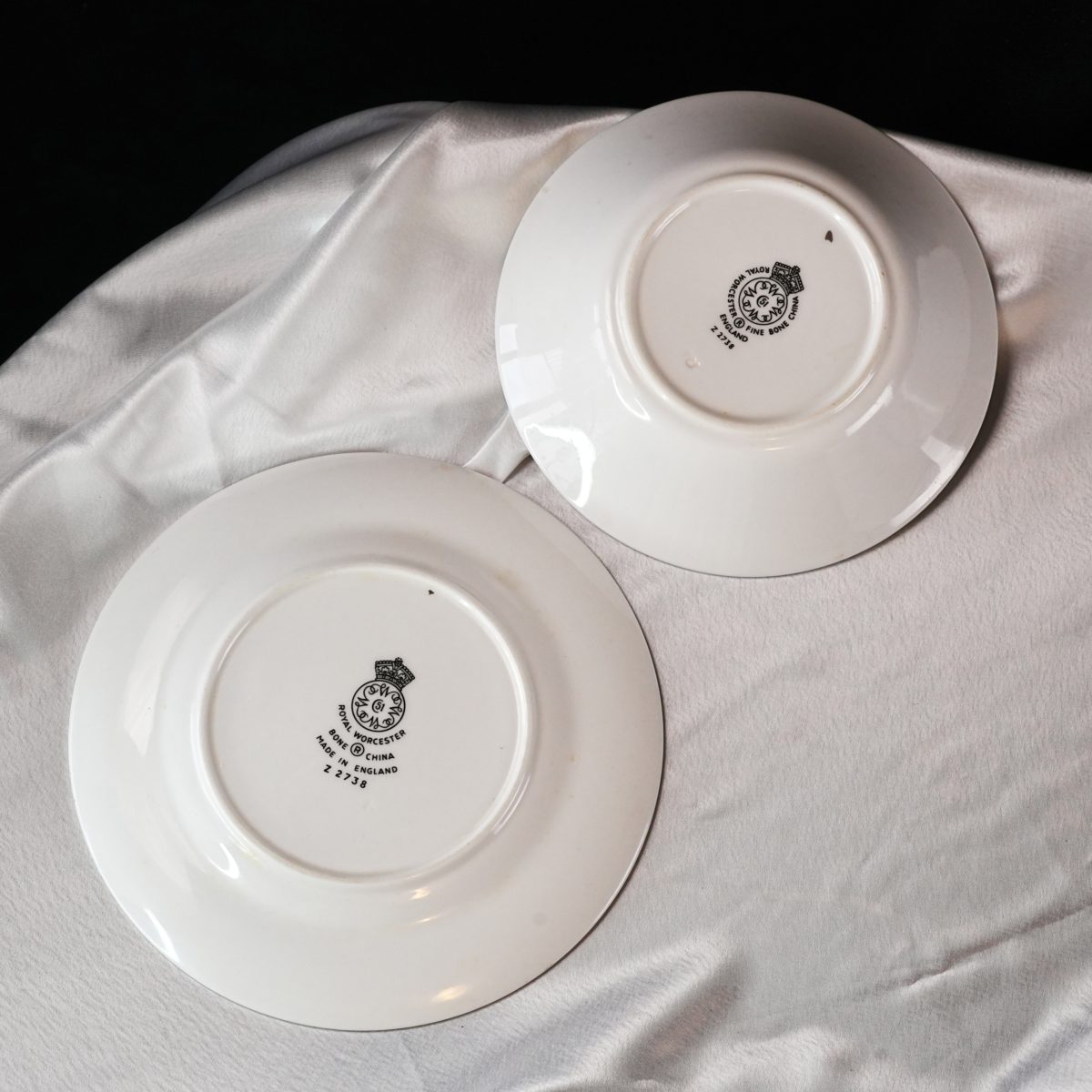 Maker's mark on the base of Vintage Royal Worcester Powder Blue Bowl & Side Plate Pair