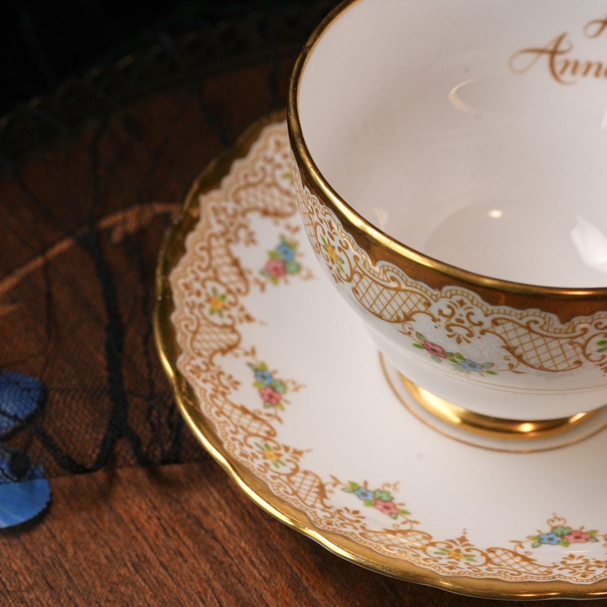 Vintage Tuscan Happy Anniversary Teacup Saucer photo 2