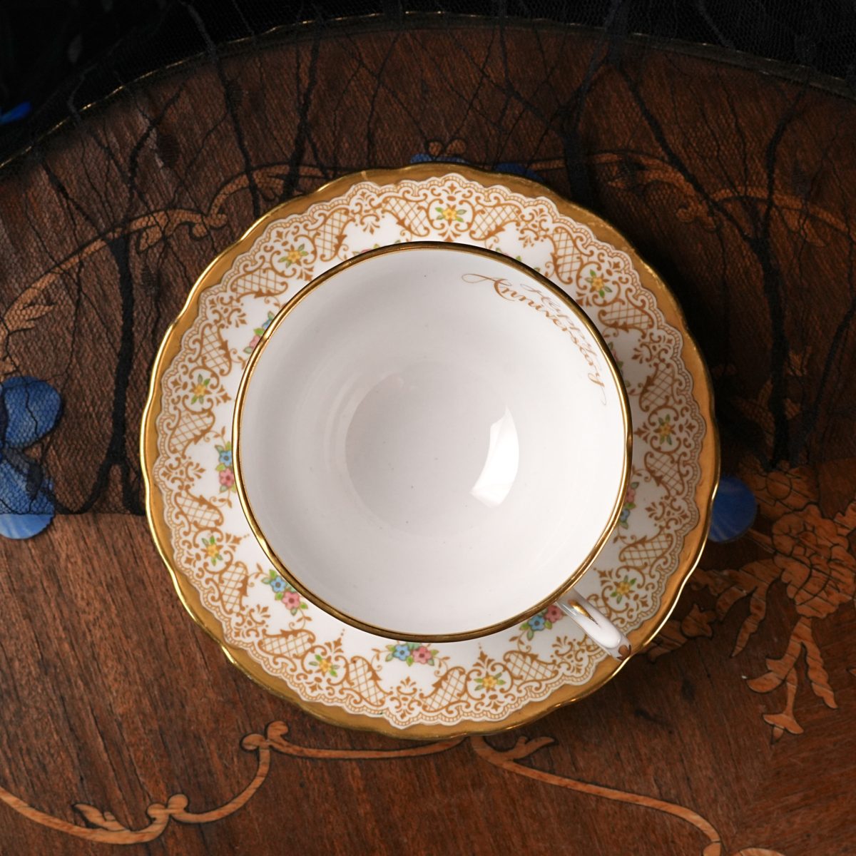 Vintage Tuscan Happy Anniversary Teacup Saucer photo 3