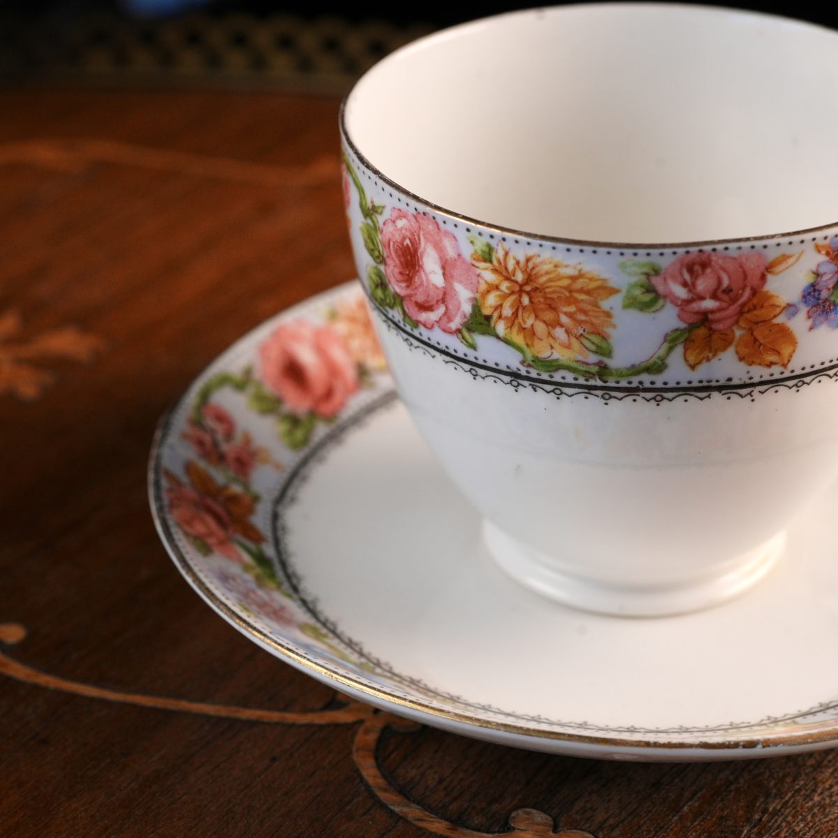 Vintage English Floral Band Teacup And Saucer photo 2