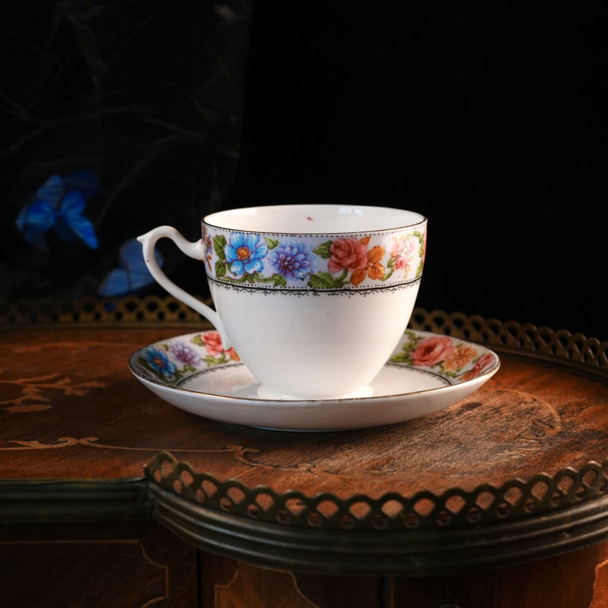 Vintage English Floral Band Teacup And Saucer photo 5