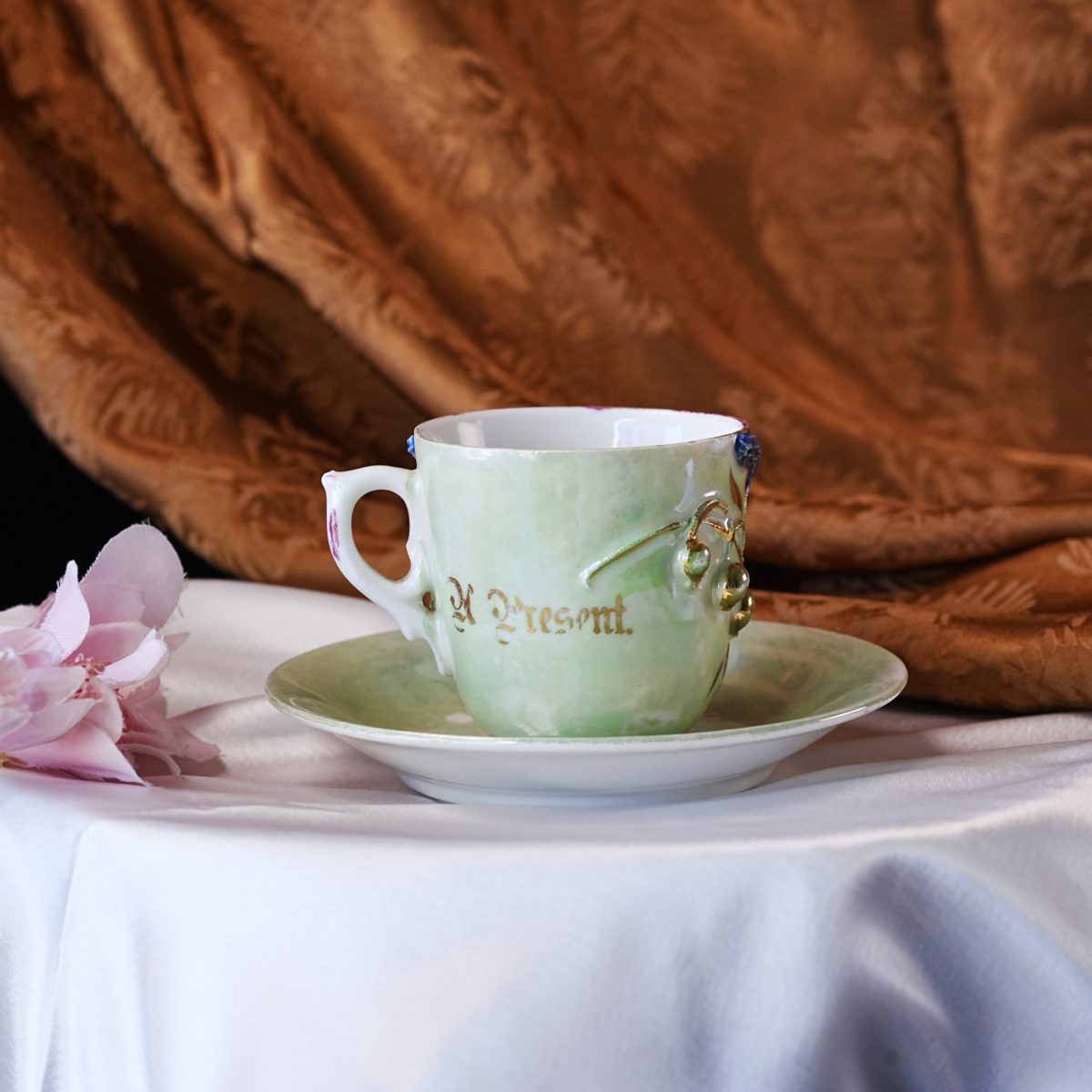 Antique Victorian "A Present" Souvenir Cup and Saucer photo 3