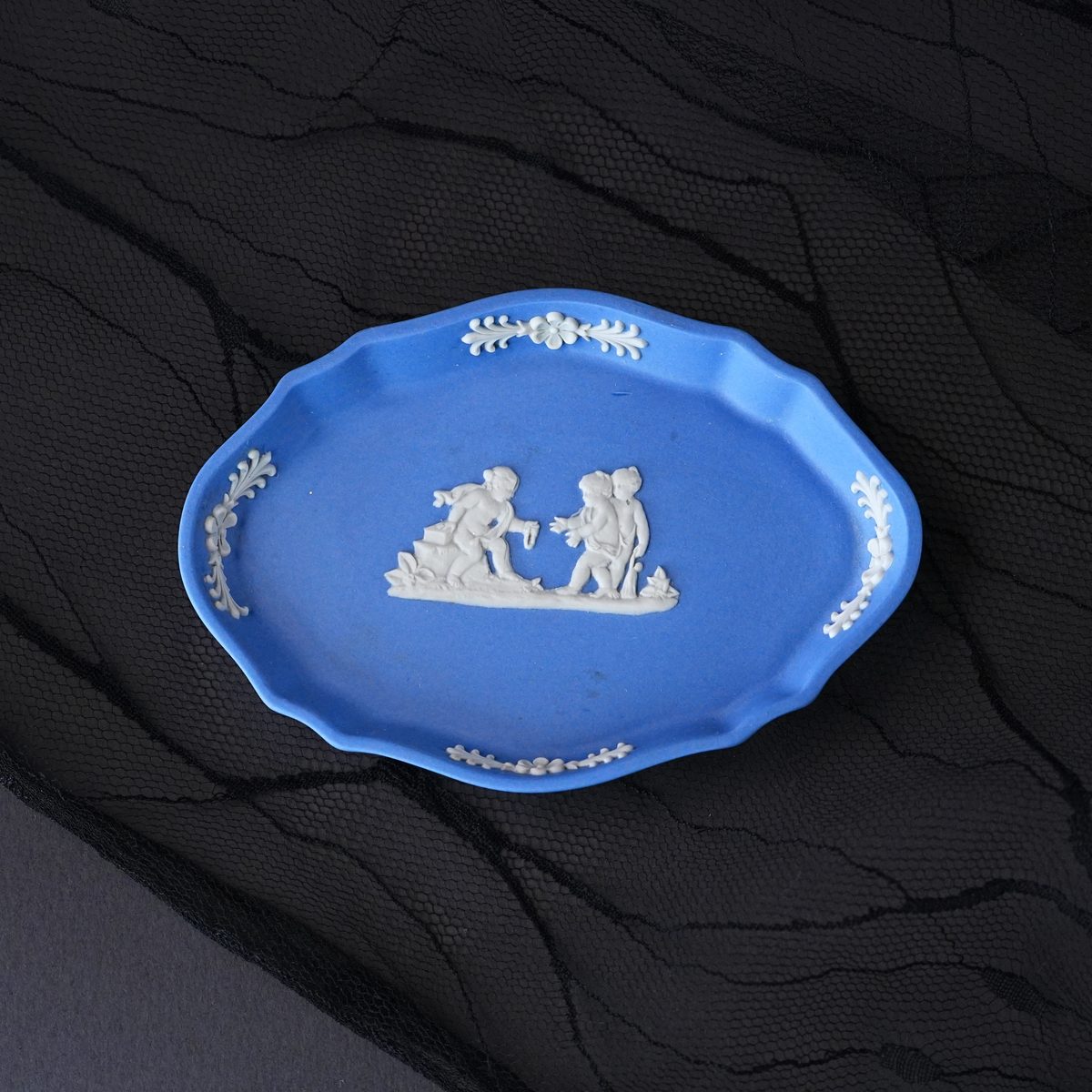 Vintage Wedgwood Pale Blue Jasperware Oval Pin Tray photo 2