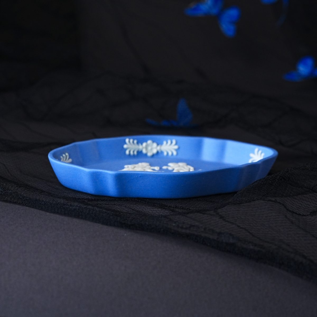 Maker's mark on the base of Vintage Wedgwood Pale Blue Jasperware Oval Pin Tray