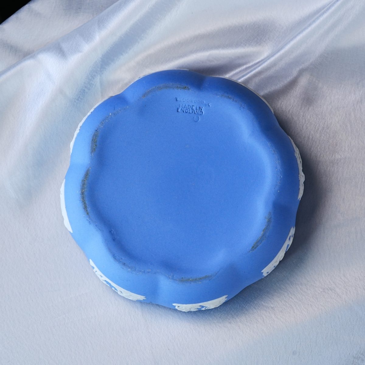 Maker's mark on the base of Vintage Wedgwood Pale Blue Jasperware Cherub Trinket Box