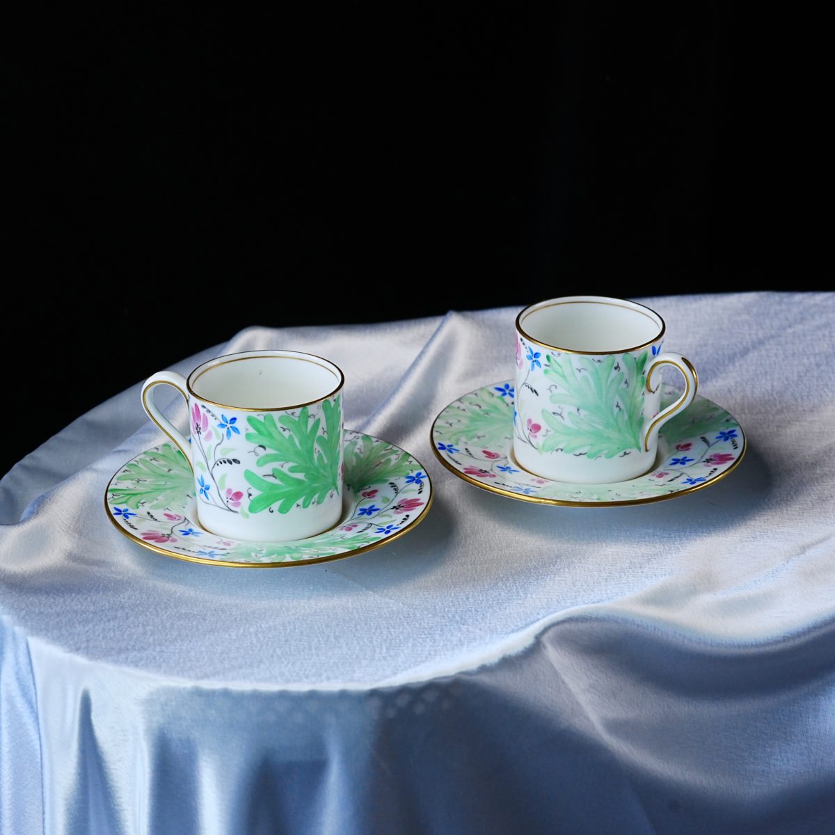 Vintage Wedgwood Hand-Painted Bone China Coffee Can Demitasse Pair – Regency Acanthus, Cosmos & Forget-Me-Nots, WH1047C, England 1960s
