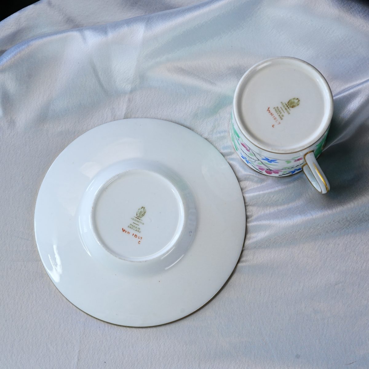 Maker's mark on the base of Vintage Wedgwood Hand-Painted Bone China Coffee Can Demitasse Pair